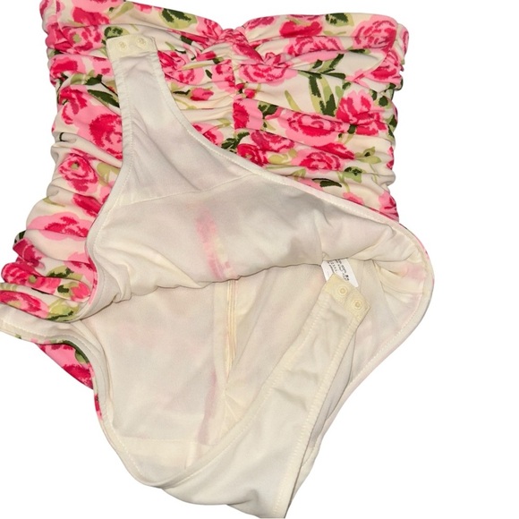 Zara Ruched Floral Strapless Bodysuit Pink Rose Print Cottagecore Y2K Coquette - Picture 11 of 16